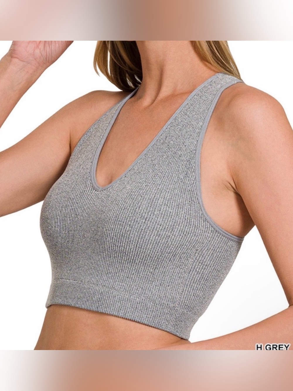 Zenana Padded Heather Gray V Neck Brami New